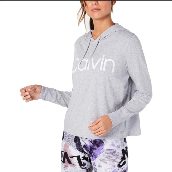 Calvin Klein Performance Hooded Long Sleeve Logo Top Sweater Lightweight - Picture 1 of 6